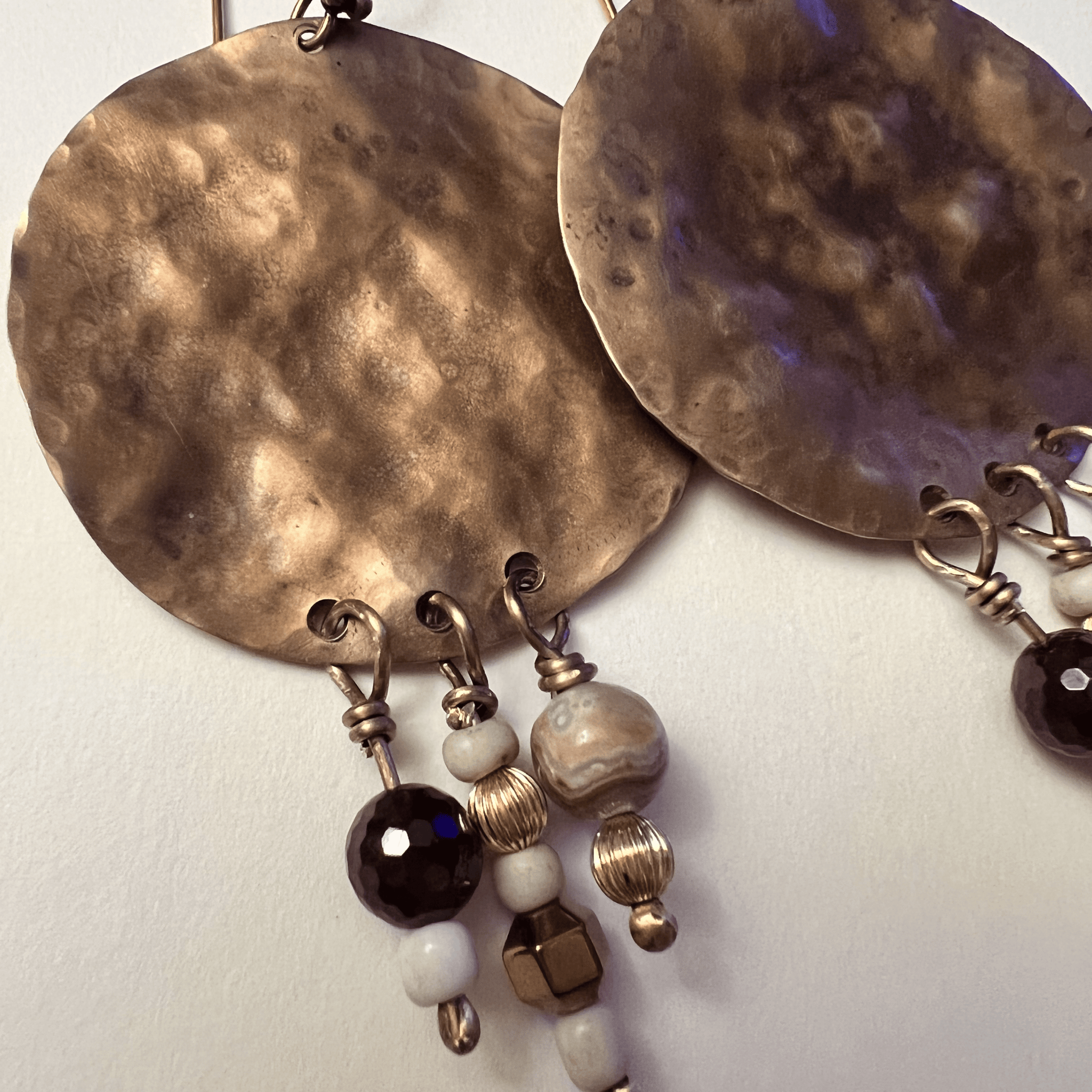 Rustic Bronze and Gemstone Dangle Earrings