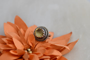 Vintage Syle Lemon Quartz and Sterling Silver Ring