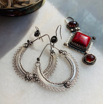 Elegant Sterling Silver crescent Earrings with Intricate Filigree Design