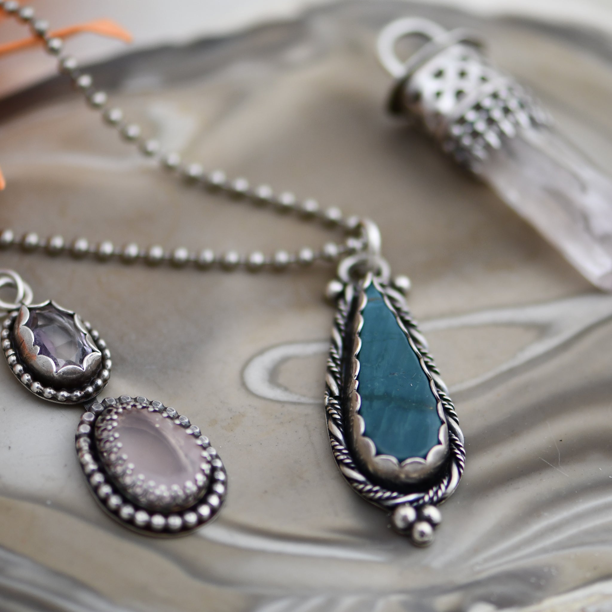 Ocean Elegance: Sterling Silver Blue Agate Pendant with an elegant sterling chain