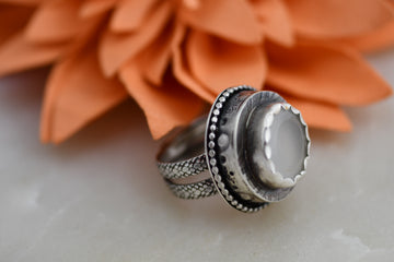 Vintage Sterling Silver Ring with Tumbled Crystal Faceted Stone