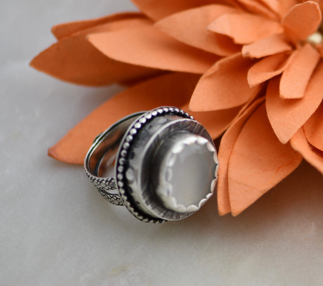 Vintage Sterling Silver Ring with Tumbled Crystal Faceted Stone