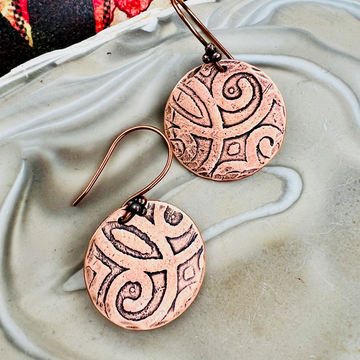 Etched Copper Disk Earrings