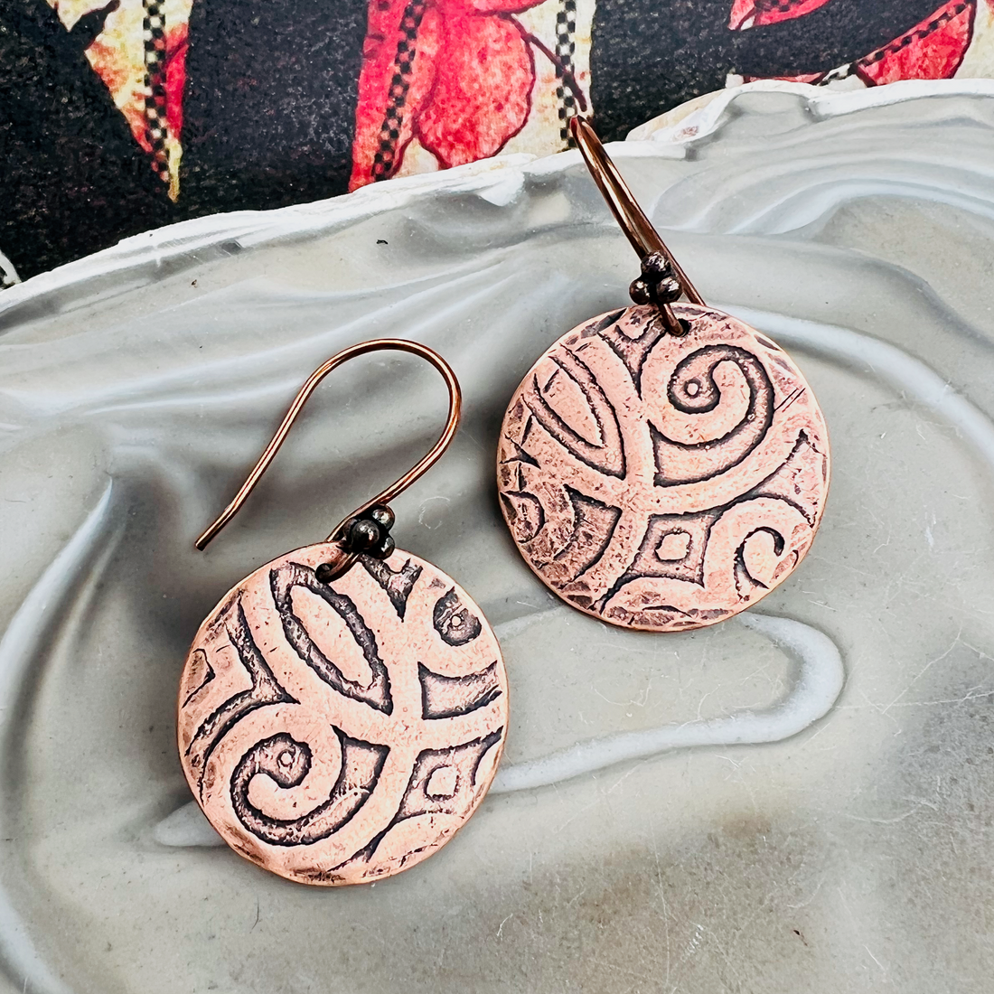 Etched Copper Disk Earrings