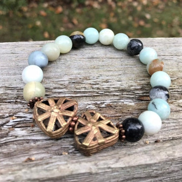 Amazonite and African Brass Triangle Bead Bracelet